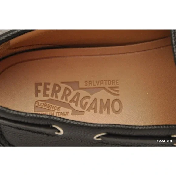 Salvatore Ferragamo Italy Pebbled Leather Moc Driving Loafer Slip-On Black 9 New